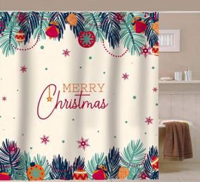 img 2 attached to Colorful Christmas Balls And Pine Leaves With White Background Fabric Shower Curtain, Bathroom Home Office Holiday Wall Decoration As Tapestry And Photo Booth Backdrop