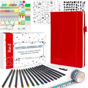img 4 attached to Dotted Journal Kit, Feela Dot Grid Journal Hardcover Planner Notebook Set For Beginners Women Girls Note Taking With Journaling Supplies Stencils Stickers Pens Accessories, A5, 224 Pages, Red
