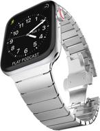 surace stainless steel link bracelet replacement for apple watch series 4 44mm band with butterfly folding clasp compatible for apple watch 42mm series 3/2/1(silver) logo