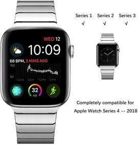 img 1 attached to Surace Stainless Steel Link Bracelet Replacement For Apple Watch Series 4 44Mm Band With Butterfly Folding Clasp Compatible For Apple Watch 42Mm Series 3/2/1(Silver)