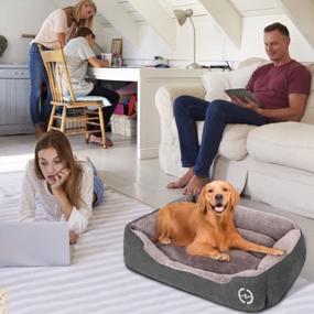 img 1 attached to PUPPBUDD Comfortable and Machine Washable Dog Bed for Large Dogs - Rectangle Dog Sofa with Nonskid Bottom Ideal for Medium and Multiple Large Dogs