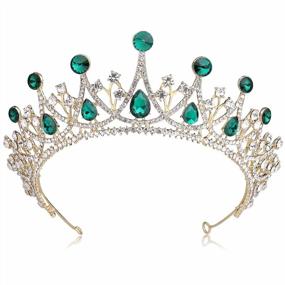 img 4 attached to Gorgeous Gold & Green Coucoland Vintage Crystal Rhinestone Bridal Wedding Queen Crown Tiara
