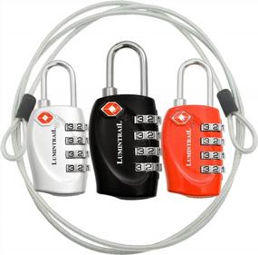 img 4 attached to TSA Approved All Metal International Travel Luggage Lock - 3 Pack With 4-Ft Steel Cable And 4 Digit Resettable Combination | Assorted Colors (Black+Red+Silver)