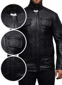 img 1 attached to Men'S Vintage Genuine Leather Biker Long Jacket By BRANDSLOCK