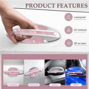 img 2 attached to 🚗 Protective Pink Bling Rhinestone Car Door Handle Stickers - 11 Pcs Pink Bling Car Accessories for Women, Scratch Protector Decals with Reflective Safety Feature