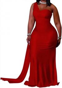 img 4 attached to Womens Sexy Plus Size One Off Shoulder Sleeveless Bodycon Satin Dress Evening Pencil Party Maxi Dresss