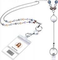retractable badge reel lanyard with id holder for women, fashion beaded necklace stainless steel chain and clear waterproof card holder logo