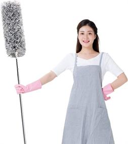 img 3 attached to ✨ KPOKPO 2021 NEW - Extendable Microfiber Duster with 100-Inch Pole, Detachable & Bendable Feather Duster, Stainless Steel, Extra Long Telescopic, Ideal for Cobweb Cleaning, Roof & Ceiling Fan Cleaning