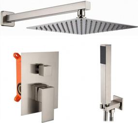 img 4 attached to TEEKIA Shower System: 10In Rain Showerhead & Handheld Wand, Wall Mounted Faucet Set - Brushed Nickel4