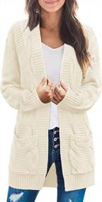 img 4 attached to Women'S Long Sleeve Cable Knit Cardigan Sweater Open Front Outwear - TECREW