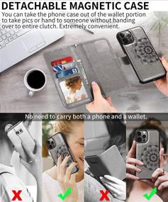 img 3 attached to CASEOWL Wallet Case for iPhone 13 Pro Max – Detachable Magnetic Wallet 👜 with RFID Blocking, Mandala Embossed Leather Flip Folio Case for Women, Card Holder, Strap (Gray)