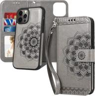 caseowl wallet case for iphone 13 pro max – detachable magnetic wallet 👜 with rfid blocking, mandala embossed leather flip folio case for women, card holder, strap (gray) логотип