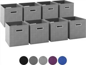 img 4 attached to Set Of 8 Royexe Storage Cubes With Dual Plastic Handles - Foldable Fabric Bins For Closet Organization And Drawer Storage - Light Grey