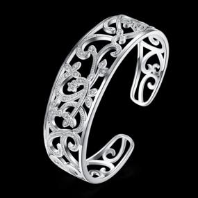 img 2 attached to Handcrafted 925 Sterling Silver Filigree Cuff Bracelet, Size 7 Inches