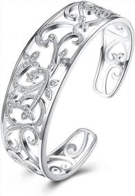 img 4 attached to Handcrafted 925 Sterling Silver Filigree Cuff Bracelet, Size 7 Inches