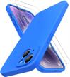 2 pack screen protectors & upgraded enhanced camera protection - miracase designed for iphone 14 plus case, shockproof liquid silicone w/ microfiber lining (6.7 inch mediterranean blue) logo