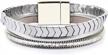 fancy shiny hematite leather wrap bracelet - a boho jewelry gift for women with healing stones and rhinestones logo