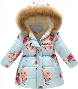 img 4 attached to Adorable Puffer Jackets For Kids - Floral Print, Faux Fur Hoodie, Zip-Up And Cozy