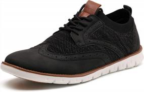 img 4 attached to Joomra Men'S Knit And Leather Wingtip Oxford Dress Shoes With Style And Comfort