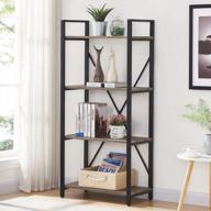bon augure industrial 4 tier bookshelf, modern open etagere bookcase, wood metal book shelves for living room, bedroom and office ( dark gray oak ) логотип