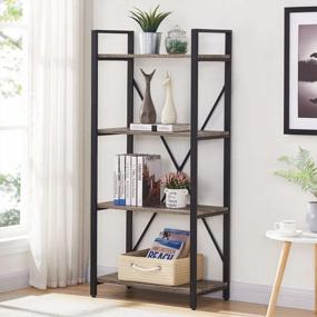 img 4 attached to BON AUGURE Industrial 4 Tier Bookshelf, Modern Open Etagere Bookcase, Wood Metal Book Shelves For Living Room, Bedroom And Office ( Dark Gray Oak )