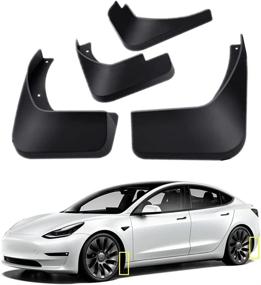 img 1 attached to Tesla Model 3 2016-2021 Mud Flaps Kit - Mud 🚗 Splash Guard Fender Set (Front and Rear) Easy Installation - 4-PC Set