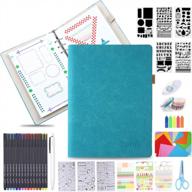 dotted journal kit, tebik a5 bullet grid journal loose leaf with 6 ring binder, 240 pages, 15 colored pens, stencils, stickers, tapes for journal diary schedule planner, 5.25" x 8.25" - teal logo