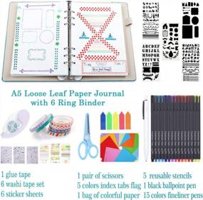 img 3 attached to Dotted Journal Kit, Tebik A5 Bullet Grid Journal Loose Leaf With 6 Ring Binder, 240 Pages, 15 Colored Pens, Stencils, Stickers, Tapes For Journal Diary Schedule Planner, 5.25" X 8.25" - Teal
