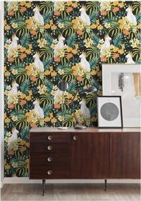 img 2 attached to HAOKHOME 93046-1 Rainforest Tropical Peel And Stick Floral Wallpaper Palm Parrot Black/White/Orange Removable For Nursery Bedroom Decorations 17.7In X 118In