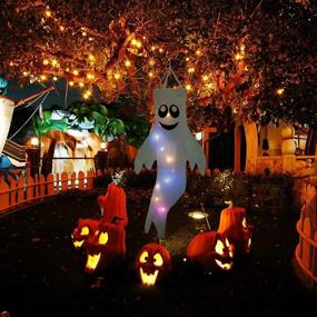 img 3 attached to LUCKYBUNNY 2 Pieces Ghost Windsocks With LED Light, Halloween Windsock Flag Halloween Decoration Ghost Decorations For Outdoor Yard Porch Garden Tree (White)