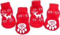 🧦 lanboer christmas knit dog socks - anti-slip pet socks for indoor wear | set of 4 paw protectors with grips and rubber reinforcement | traction control pet socks логотип