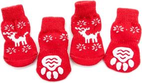 img 4 attached to 🧦 Lanboer Christmas Knit Dog Socks - Anti-Slip Pet Socks for Indoor Wear | Set of 4 Paw Protectors with Grips and Rubber Reinforcement | Traction Control Pet Socks