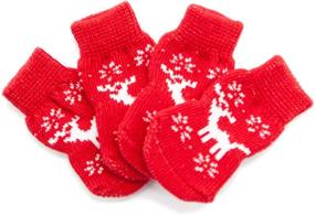 img 1 attached to 🧦 Lanboer Christmas Knit Dog Socks - Anti-Slip Pet Socks for Indoor Wear | Set of 4 Paw Protectors with Grips and Rubber Reinforcement | Traction Control Pet Socks