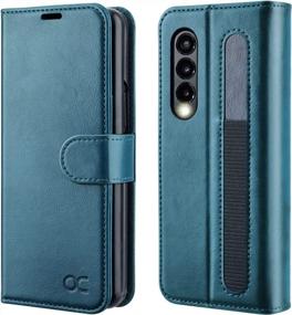 img 4 attached to Galaxy Z Fold 3 5G Wallet Case With S Pen Holder, PU Leather Flip Folio RFID Blocking Kickstand Phone Cover For 2021 - Peacock Blue