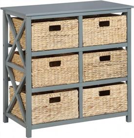 img 4 attached to Stylish And Functional: EHemco Gray 3 Tier X-Side Cabinet With 6 Wicker Baskets For Optimal Storage