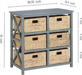 img 1 attached to Stylish And Functional: EHemco Gray 3 Tier X-Side Cabinet With 6 Wicker Baskets For Optimal Storage