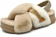 womens platform slippers with fuzzy cross band and back strap, soft plush fleece fluffy faux fur slingback slide slippers for indoor/outdoor, cozy and comfortable house shoes sandals by kuailu logo