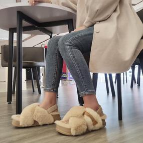 img 3 attached to Womens Platform Slippers With Fuzzy Cross Band And Back Strap, Soft Plush Fleece Fluffy Faux Fur Slingback Slide Slippers For Indoor/Outdoor, Cozy And Comfortable House Shoes Sandals By KuaiLu