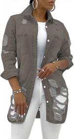 img 4 attached to Trendy SeNight Women'S Distressed Denim Jacket With Tassels And Fray Hem
