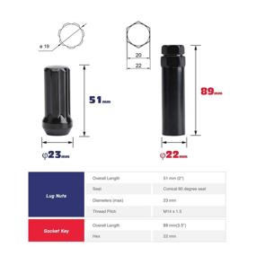 img 3 attached to M14X1.5 Tuner Wheel Lug Nuts - KSP 24x Black Acorn/Conical - Closed Bulge Cone Seat - 2'' Tall - Fits 6 Lug Aftermarket Wheels - Includes 2 Socket Keys