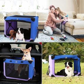 img 1 attached to 🐶 Ownpets 3-Door Portable Dog Crate: Collapsible Soft Crate for Travel with Indoor and Outdoor Use - Blue and Purple