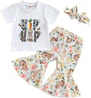 3pcs bunny easter clothes set for toddler baby girl: short sleeve t-shirt tops, flared pants, and headband logo