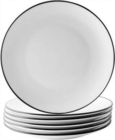 img 4 attached to Stylish YOLIFE 8 Inch Porcelain Salad Plates Set Of 6 - Perfect For Desserts, Appetizers & More With Elegant Black Edge Design