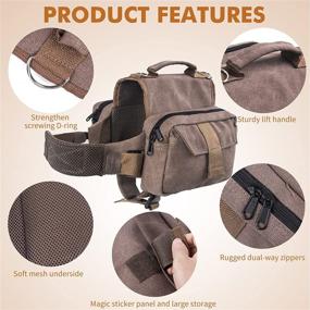 img 3 attached to Medium Dog Backpack with Leash - Hiking and Camping Saddle Bag for Medium and Large Dogs in Khaki