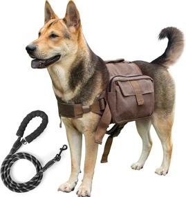 img 4 attached to Medium Dog Backpack with Leash - Hiking and Camping Saddle Bag for Medium and Large Dogs in Khaki