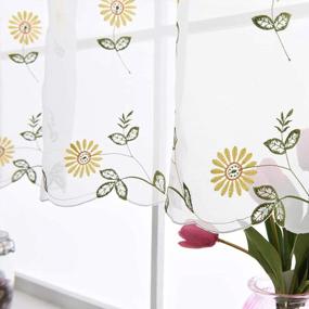 img 1 attached to 🌼 ZHH Handmade Daisy Valances: Embroidered Pastoral Style Cafe Curtain with Floral Kitchen Design - Yellow, 1 Panel (70" W x 17" H)