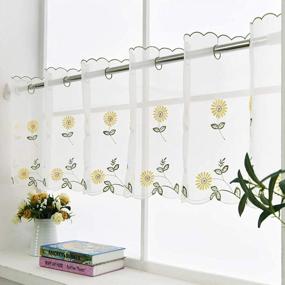 img 4 attached to 🌼 ZHH Handmade Daisy Valances: Embroidered Pastoral Style Cafe Curtain with Floral Kitchen Design - Yellow, 1 Panel (70" W x 17" H)