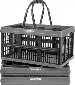 img 4 attached to CleverMade 16L Collapsible Plastic Shopping Baskets - 3 Pack, Charcoal - Foldable & Reusable With Handles For Easy Storage