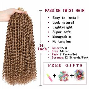 img 3 attached to 7 Pack Of 14 Inch Blonde Passion Twist Crochet Hair - Water Wave Curly Braiding Hair Extensions For Women - Short Passion Twists Braiding Hair In #27 Shade By Ubeleco