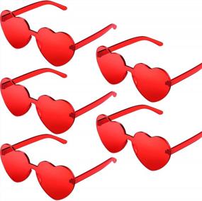 img 4 attached to Солнцезащитные очки без оправы в форме сердца Тонированные очки Очки Женщины Девушки 5 Pack Аксессуары для вечеринок